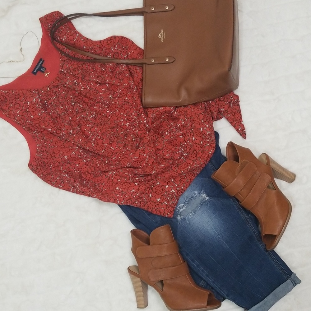 Max Edition Tie Waist Red Blouse